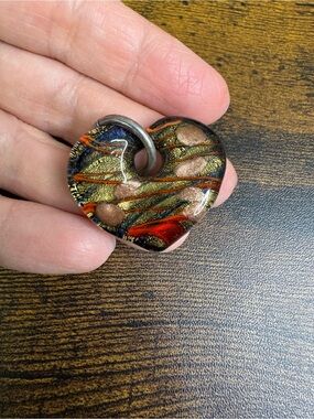 Heart Art Glass Pendant - Red, Gold, Black Murano Style